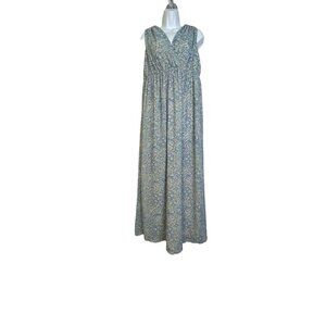 H&M Womens Faux Wrap Dress Blue Gray Paisley Maxi V Neck‎ Sleeveless 8 New